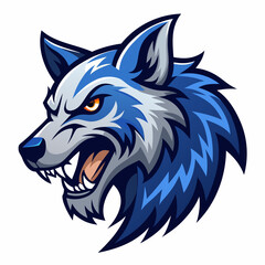 Angry Wolf Head in Manga Style, Blue Shades, Left View