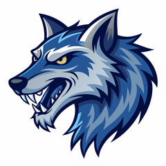 Angry Wolf Head in Manga Style, Blue Shades, Left View