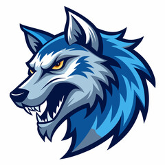 Angry Wolf Head in Manga Style, Blue Shades, Left View