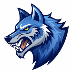 Angry Wolf Head in Manga Style, Blue Shades, Left View