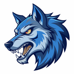 Angry Wolf Head in Manga Style, Blue Shades, Left View