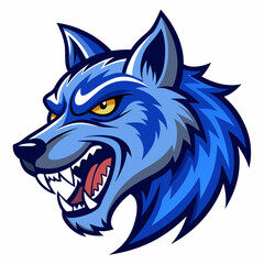 Angry Wolf Head in Manga Style, Blue Shades, Left View