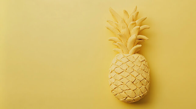 A yellow pineapple made of clay on a yellow background.