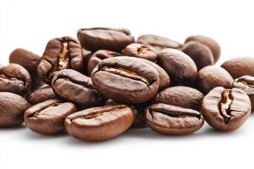 Naklejka premium Close-up of aromatic coffee beans on white background