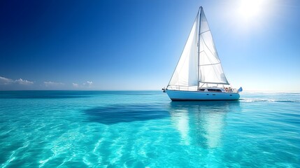 Fototapeta premium A luxurious yacht sailing across crystal-clear waters under a bright blue sky
