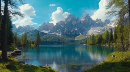 Fototapeta premium Dolomites from Calaita lake