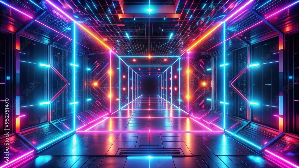 Poster Abstract futuristic background with glowing neon lights and digital patterns, futuristic, abstract, background