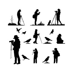 Naklejka premium Birdwatcher in Natural Habitat Silhouette set clipart