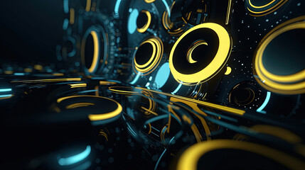 Fototapeta premium Technology abstract background with hud styled round interface elements in neon tech light.