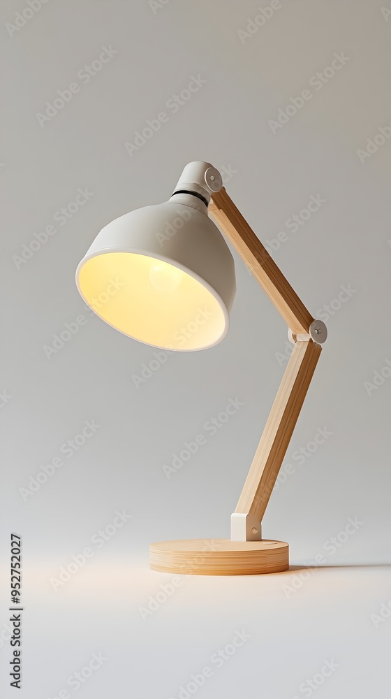 Poster minimalist desk lamp with soft warm lighting and subtle shadows on a clean white background