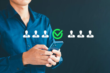 Human resource management, recruitment, leadership and team building, business and technology concepts, global network business structure