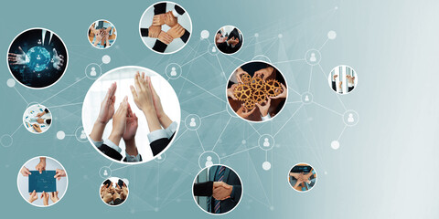 Teamwork and human resources HR management technology concept in corporate business with people...