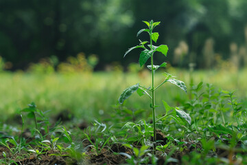 Young Plant Growing in Green Field