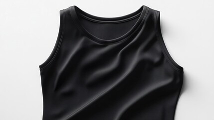 A close-up view of a black tank top showcasing its smooth texture and design.