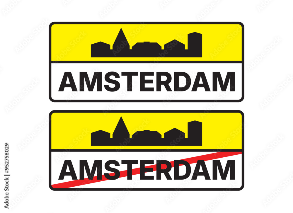 Wall mural amsterdam city entry and exit road signs illustration