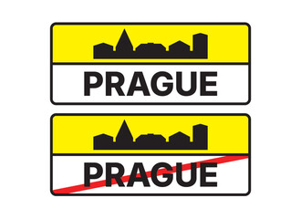 Prague City Entry and Exit Road Signs Illustration