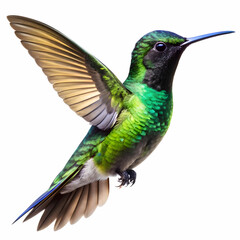 Obraz premium green and black humming bird with white background