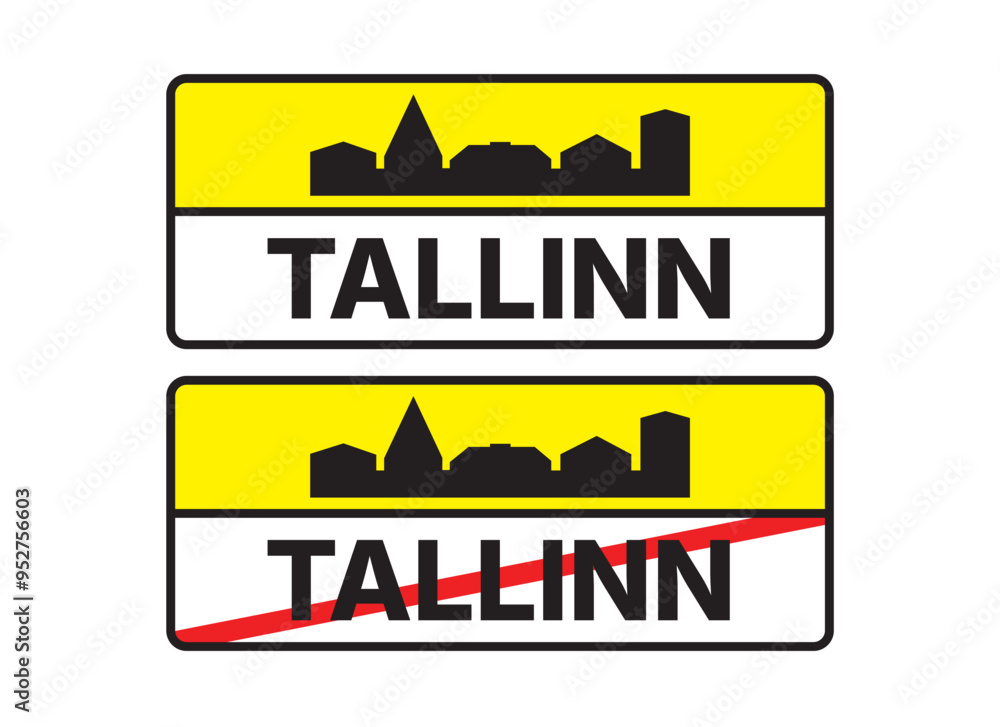 Wall mural tallinn city entry and exit road signs illustration