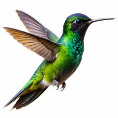 Fototapeta premium green and black humming bird with white background
