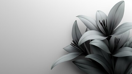 An abstract background featuring black lilies on a soft white gradient, providing ample copy space