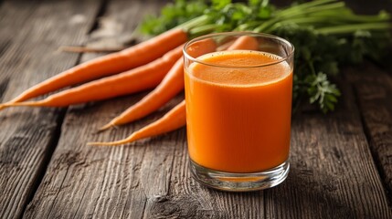 Fresh carrot juice, wood