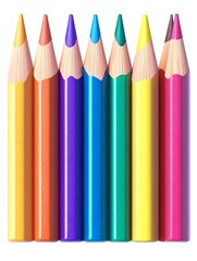 Fototapeta premium Vibrant Colored Pencils Arranged in Symmetrical Pattern on Clean White Background