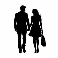 Couple Silhouette. Wedding couple silhouette collection. Couple holding hands, man and woman dating, vector illustration isolated on white background