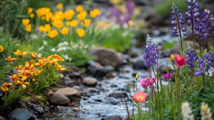 Obraz premium Flowers bloom by dry stream in Seatac