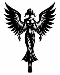 Elegant Angel silhouette vector art, Fairy illustration