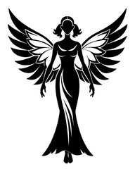 Elegant Angel silhouette vector art, Fairy illustration