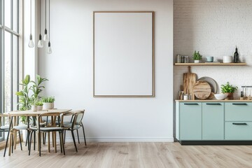 Poster Mockup in Kitchen Interior with White Wall created with Generative AI