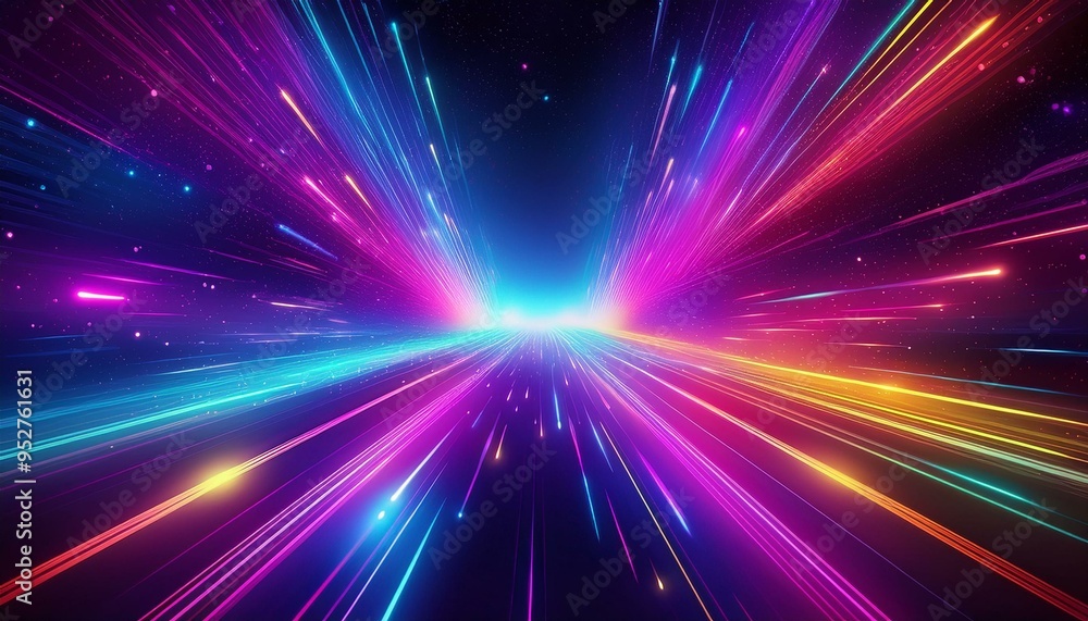 Wall mural a cosmic abstract background with a mix of colorful neon lights and a galaxy of particles.