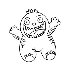 Vector image. Cartoon monster drawing. Halloween. Coloring page, doodles