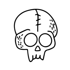 Vector. Skull drawing. Halloween monster face. Doodle on a white background. Design elements for logo, badges, banners, labels, posters