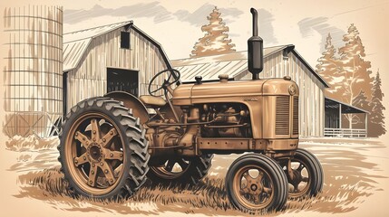 Fototapeta premium old farm tractor in field
