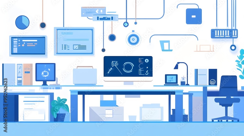 Poster of iot powered digital devices and systems automating seamless office workflows with advanced connec