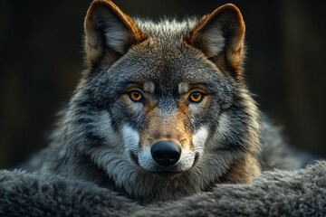 Fototapeta premium A photorealistic studio portrait of a warewolf on black background. It is a scary and mythical creature perfect for Halloween or horror-themed events.