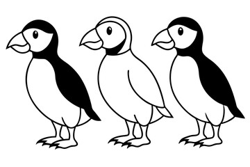 Four Puffins Linear Vector Art on White Background