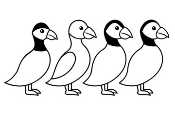 Four Puffins Linear Vector Art on White Background