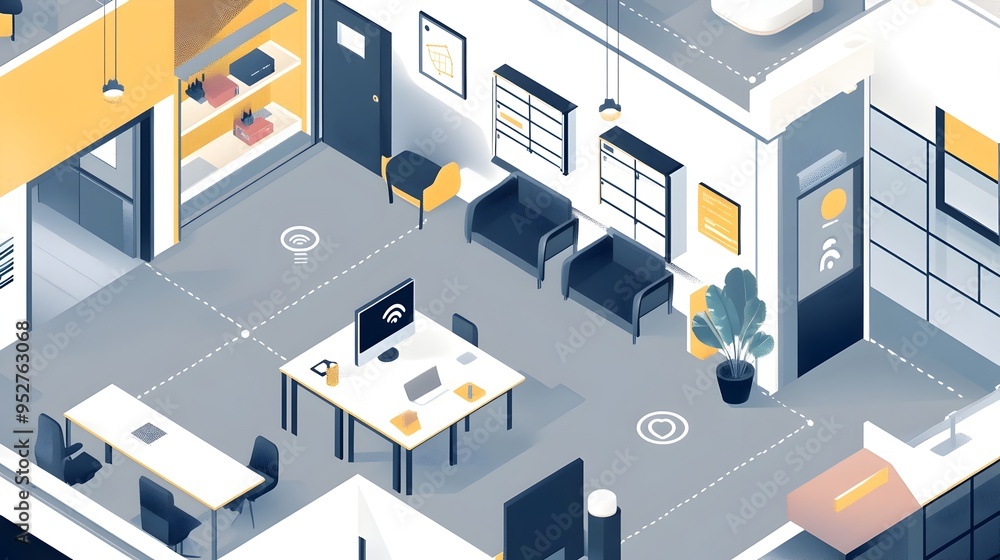 Poster graphic of iot powered occupancy sensors optimizing space and enhancing efficiency in a smart office
