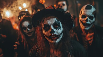Spooky Fun at Halloween Party - Group of People in Costume Playing Games at Festive Celebration