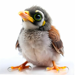 Naklejka premium close up of a baby noisy miner on white background