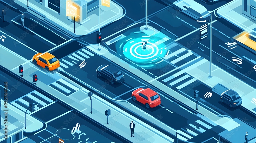 Poster ai driven graphic depicting iot powered intersection monitoring and vehicle tracking system in an in