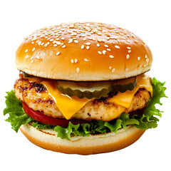 hamburger isolated on white, chicken burger transparent png file