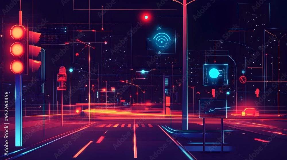 Poster a graphic depicting the of iot internet of things technology in optimizing traffic signal timings to