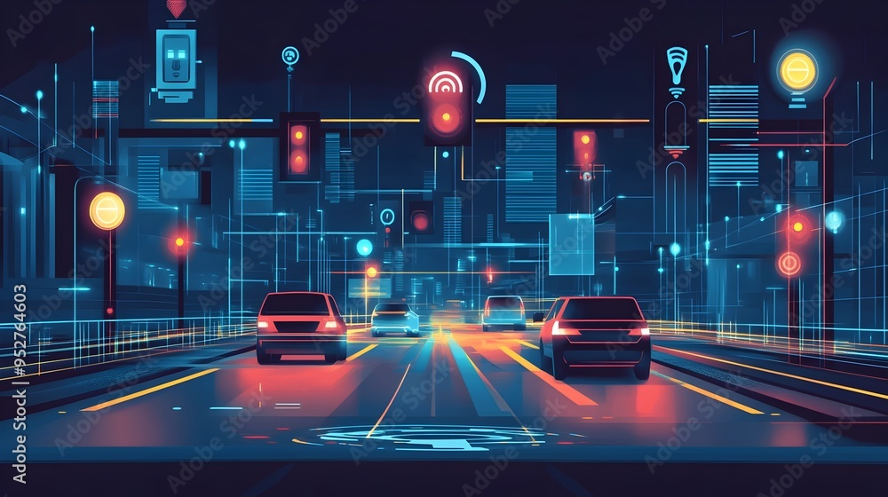 Poster of iot technology optimizing traffic signal timings to enhance urban mobility and transportation eff