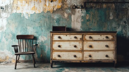  Vintage Rustic Furniture in Distressed Interior Setting