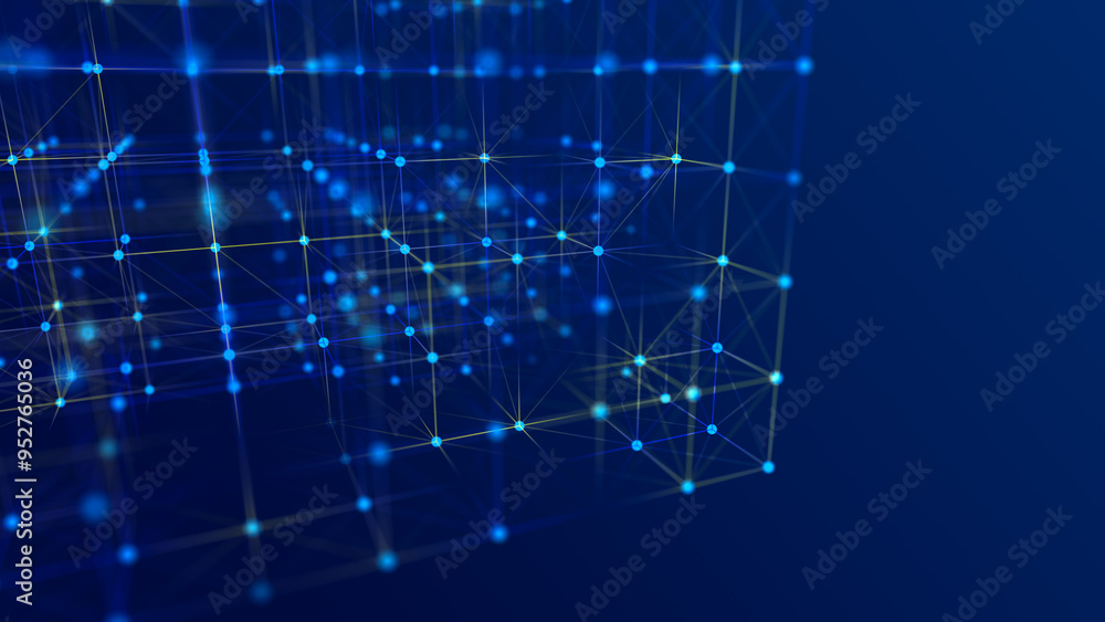 Poster Information storage cells. Abstract background with dots and lines. Network connection structure. Big data digital background. 3D rendering.
