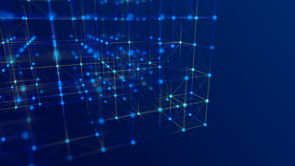 Information storage cells. Abstract background with dots and lines. Network connection structure. Big data digital background. 3D rendering.