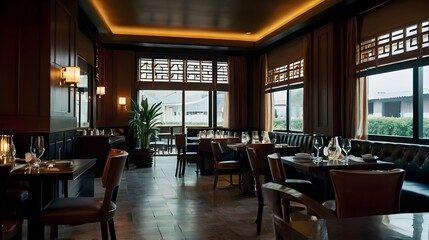 Obraz premium interior of restaurant with dinning table 